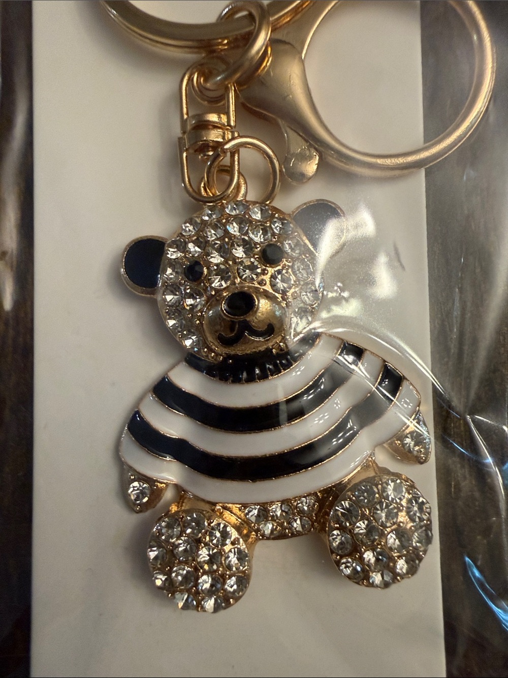 ItGirl Gold-tone Panda Rhinestone and Black/White Enamel Keychain